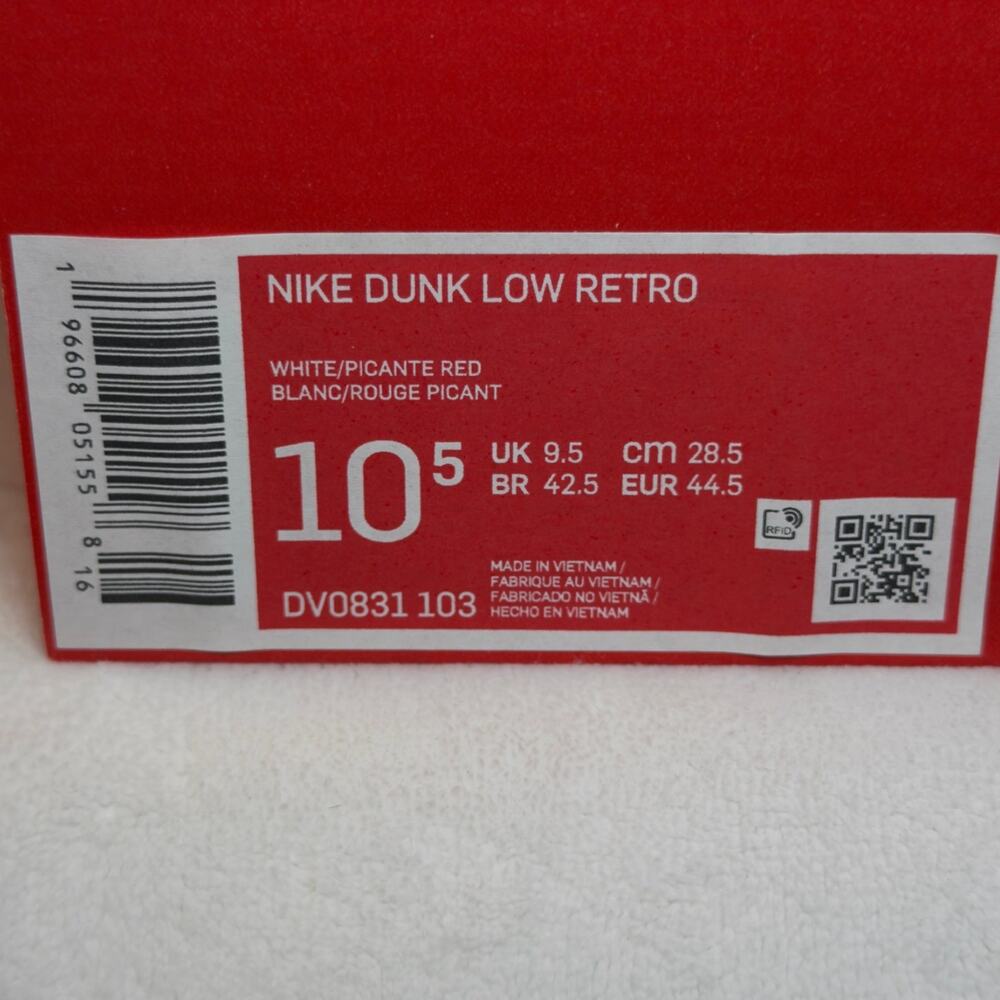 Nike Dunk Low Retro “White / Picante Red” – DV0831-103 | 10.5M - Picture 10 of 13